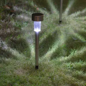 Stainless Steel Low Voltage Solar Powered Integrated LED Metal Pathway Lights Pack