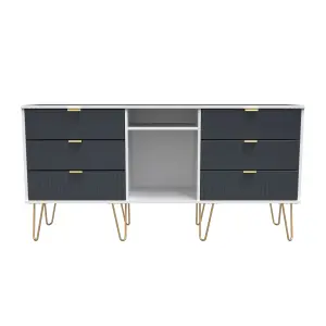 Linear Ready assembled Matt indigo & white Media unit with 2 shelves & 6 drawers, (H)152cm x (W)74cm x (D)39.5cm