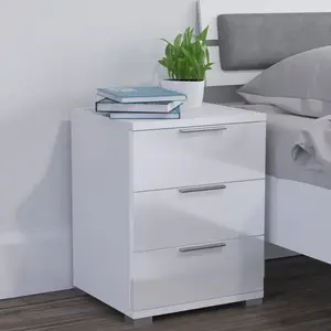 Machias 3 Drawer Bedside Table High-Gloss White