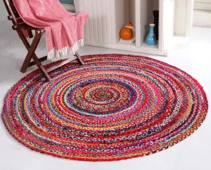 SUNDAR Round Multicolour Rug Ethical Source with Recycled Fabric 90 cm Diameter