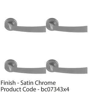 4 PACK - Premium Geometric Slim Door Handle Set - Satin Chrome Designer Lever Round Rose