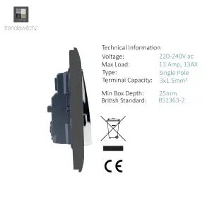 Trendiswitch Charcoal 1 Gang 13 Amp Switched Socket