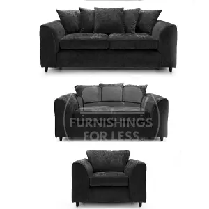 Monaco Chenille Fabric 3 Piece Sofa Set - 3 2 1  Black