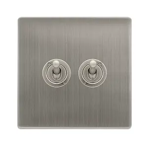 Stainless Steel Screwless Plate 2 Gang 2 Way 10AX Toggle Light Switch - SE Home