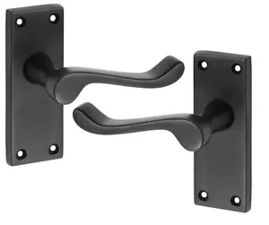 5 Sets Premium Victorian Scroll Latch Door Handles Matt Black Finish Ball Bearing Hinges & Black Latch Pack 120 x 40mm - GG