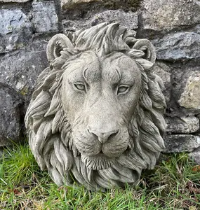 Large Lion Head Bust Hanging Plaque Stone African Animal Outdoor Garden Ornament