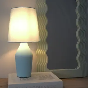 ValueLights Arlo Duck Egg Blue Ceramic Base Table Lamp with Tapered Shade - LED Bulb Included