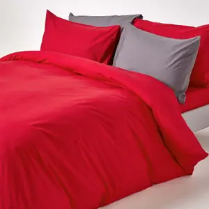 Homescapes Red Egyptian Cotton Single Duvet Cover with One Pillowcase, 200 TC