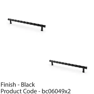 2 PACK - Bamboo T Bar Pull Handle - Matt Black 224mm Centres SOLID BRASS Drawer Door