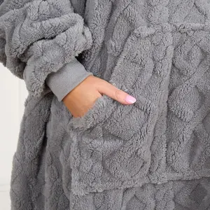 Cable Knit Hoodie Blanket Fleece Wearable Throw Warm Giant Plush Soft, Grey