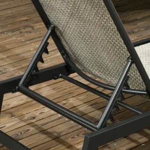 Outsunny Outdoor PE Rattan Sun Loungers w/ 5-Position Backrest & Wheels, Grey