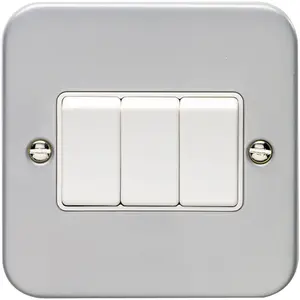 3 Gang Triple Light Switch 2 Way 10A HEAVY DUTY METAL CLAD - White Trim & Rocker