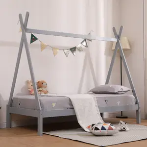 Harry Kids Childrens Wooden Teepee Tent Single Bed Frame (Grey)