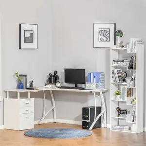 HOMCOM L-Shaped Corner PC Desk Table w/ Drawer Home Office Workstation, White