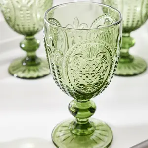 Set of 2 Vintage Luxury Green Drinking Goblet Wine Glasses 310ml