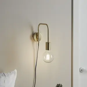 GoodHome Ghlin Industrial Gold effect Plug-in Wall light