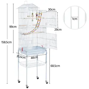 Yaheetech White Rolling Metal Bird Cage with Detachable Stand