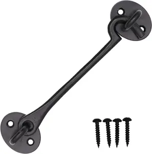 EAI Cabin Hook Iron Strong Hold Back Gate or Door Hook Barrel Style Cast Iron - 200mm - Black