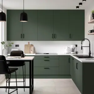 Premium Kitchens Ethos Matt green Modern Highline Cabinet door (W)250mm (H)715mm (T)18mm