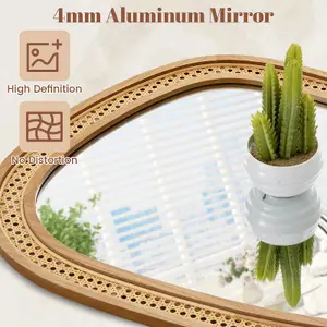 COSTWAY Irregular PVC Rattan Wall Mirror Wooden Framed Decorative Mirror