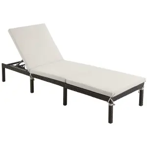 SONGMICS Sun Lounger,  with 5 cm Thick Mattress, Rattan-Like Surface, Reclining Backrest, 198 x 59 x 28 cm, Load Capacity 15