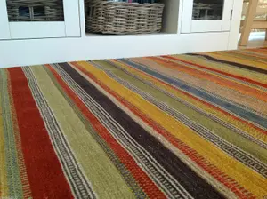 Ooty Kilim Rug Handmade in Rich Wool Multi Colour Stripes / 75 cm x 240 cm