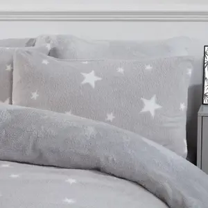 Dreamscene Star Teddy Duvet Cover Pillowcase Bedding Set, Grey - Single