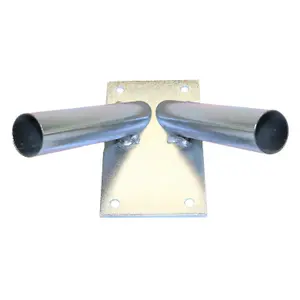 Double Flag Pole Holder - Wall Mounted Flag Pole Bracket, Galvanised (Silver), Rust and Weather Resistant, Heavy Duty