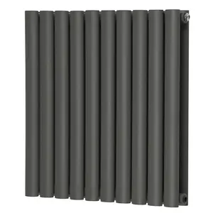 Nes Home Norden 600 x 590mm Horizontal Double Oval Tube Anthracite Designer Radiator