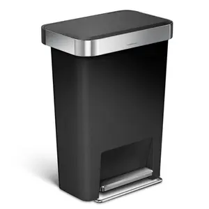 Simplehuman 45L Plastic Rectangular Pedal Bin With Liner Pocket Black