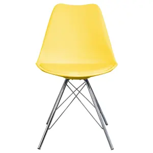 Soho White and Yellow Plastic Dining Chair with Chrome Metal Legs