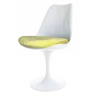 Tulip Set - Marble Medium Circular Table and Two Chairs with Luxurious Cushion Yellow