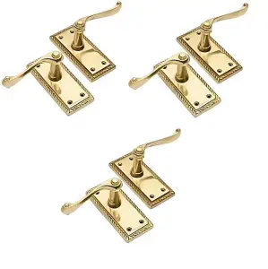 3 Pair of Polished Brass Georgian Lever Latch Hnadles 107mm x 48mm  - Golden Grace