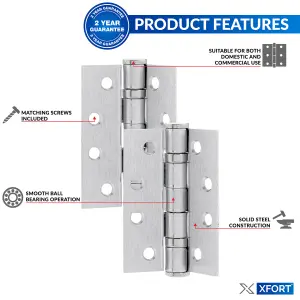 XFORT 4 Inch (100mm) Satin Chrome Ball Bearing Hinges, Steel Door Hinge for Wooden Doors (1.5 Pairs)