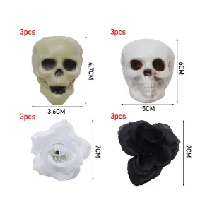 Set of 12 Miniature Plastic Halloween Skulls Roses Ornament Set Party Decoration Props