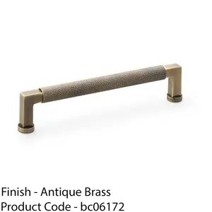 Square Knurled Pull Handle - Antique Brass - 160mm Centres Premium Drawer Door