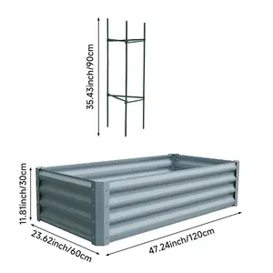 Grey Rectangular Galvanized steel Garden Flower Bed 120cm W x 60cm D x 30cm H