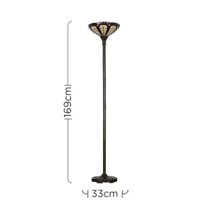 ValueLights Designer Style Tiffany Inspired Stunning Jewel Metal Glass Uplighter Floor Lamp