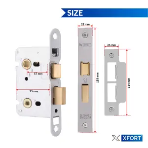 XFORT Satin Chrome Bathroom Lock 75mm