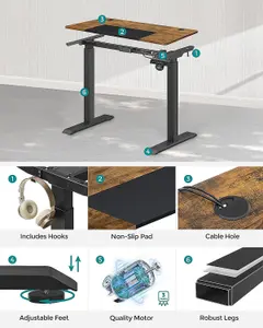 SONGMICS Height Adjustable Desk, Electric Standing Desk, Customize Your Height, Modular Tabletop, Rustic Brown and Black