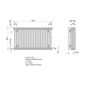 Acova White 4 Column Radiator, (W)1042mm x (H)600mm