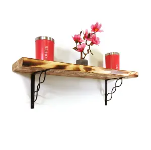 Wooden Rustic Shelf with Bracket WPRP Black 170mm 7 inches Burnt Length of 220cm