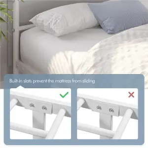 Yaheetech White 3ft Single Metal Bed Frame with Cloud-inspired Design Headboard