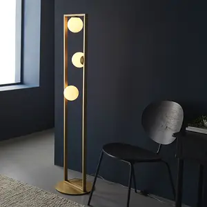 Luminosa Ravello 3 Light Floor Lamp Brushed Gold Finish & Gloss Opal Glass