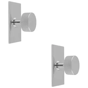 2 PACK - Knurled Radio Cabinet Door Knob & Matching Backplate - Polished Chrome 76 x 40mm