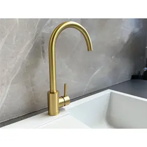 Reginox Taravo BG Single Lever Swan Neck Brushed Gold Kitchen Mixer Tap