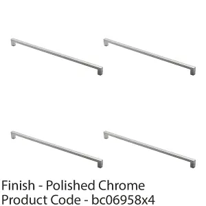 4 PACK - Square Block Pull Handle 330 x 10mm 320mm Fixing Centres Polished Chrome