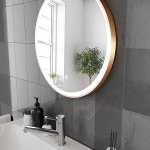 Harper & Harlow 600x600 Lyra Brushed Brass LED Illuminated Round Bathroom Mirror