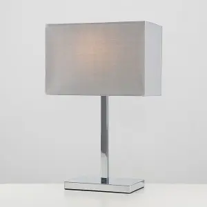 ValueLights Dewy Modern Polished Chrome Square Tube Table Lamp with Grey Rectangular Shade - Includes 4w LED Bulb 3000K Warm White