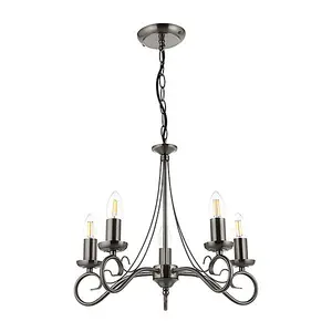 Luminosa Trafford 5 Light Multi Arm Ceiling Pendant Candle Antique Silver, E14